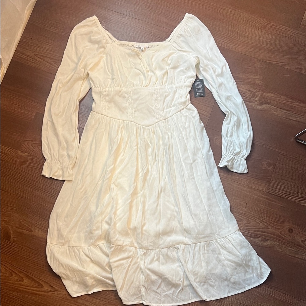 Celebrity Pink Cream Long Sleeve Peasant Midi Dress